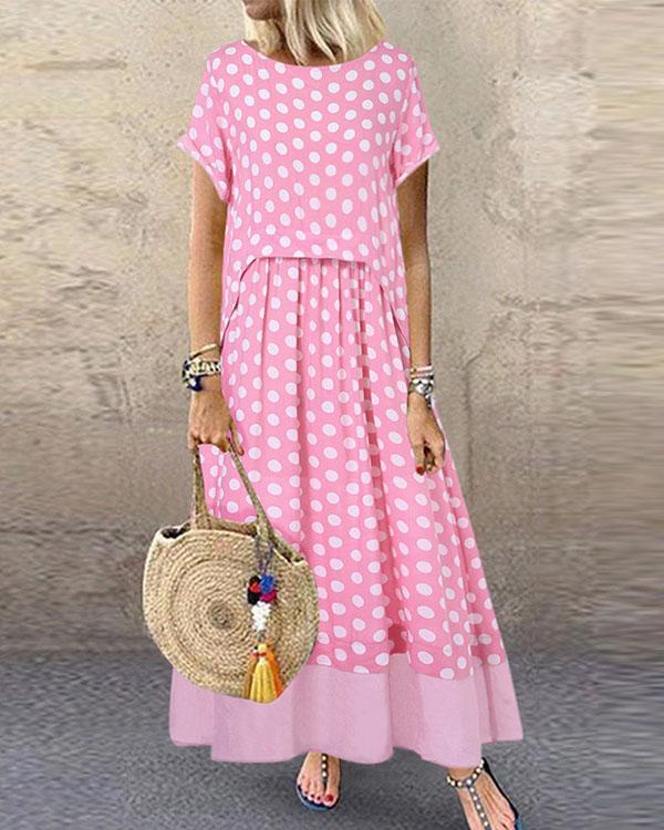 Polka Dot Fake Two Pieces Summer Plus Size Maxi Dress