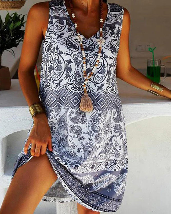 Sexy Round Neck Loose Printed Dress