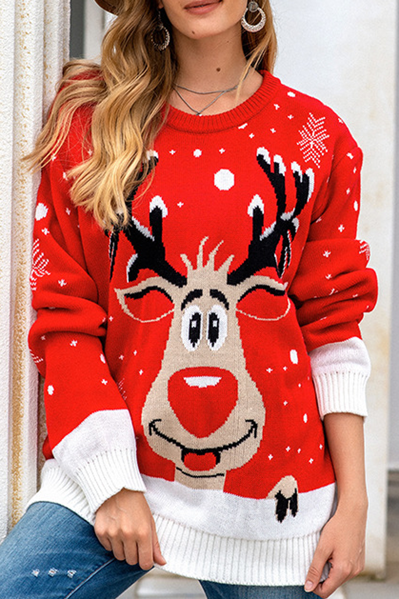 Christmas Elk Print Casual Sweater