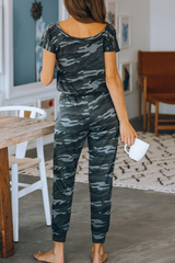 Camouflage Drawstring Off The Shoulder Jumpsuit