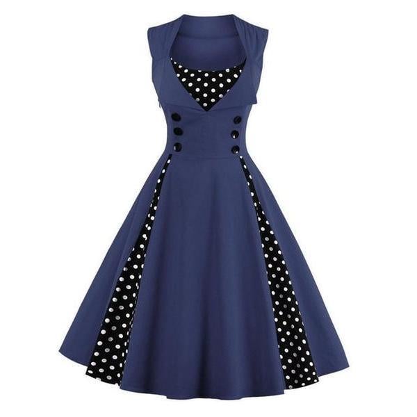 Plus Size Women Robe Retro Vintage Dress Dot Swing Pin Up Summer Party Dresses