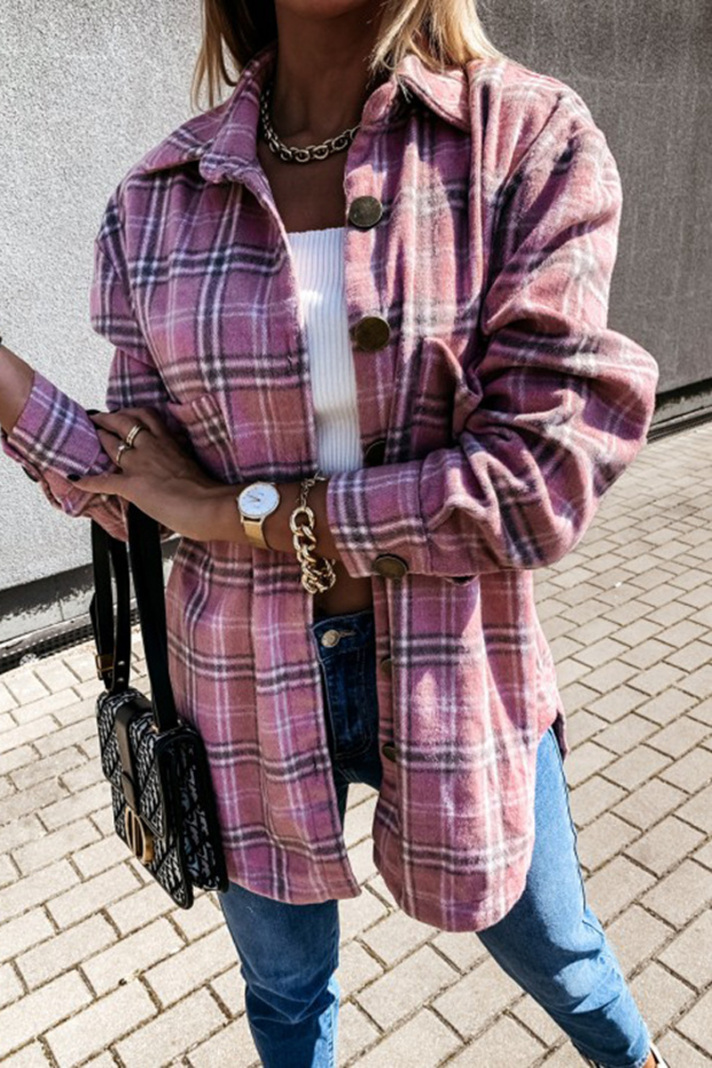 Vintage Plaid Print Button Blouse Coat