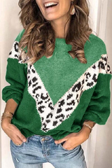 Round Neck Leopard Stitching Sweater