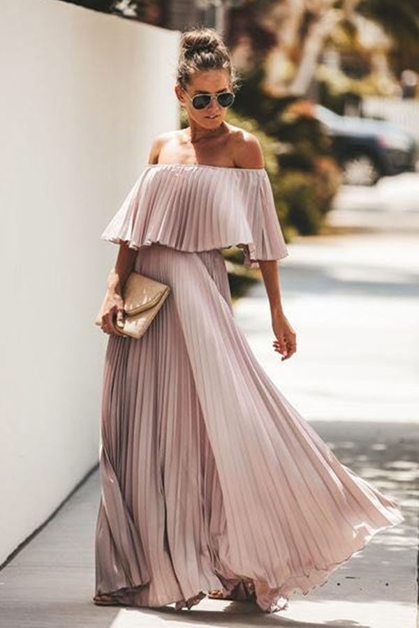 Fashion Elegant Solid Off The Shoulder Dress