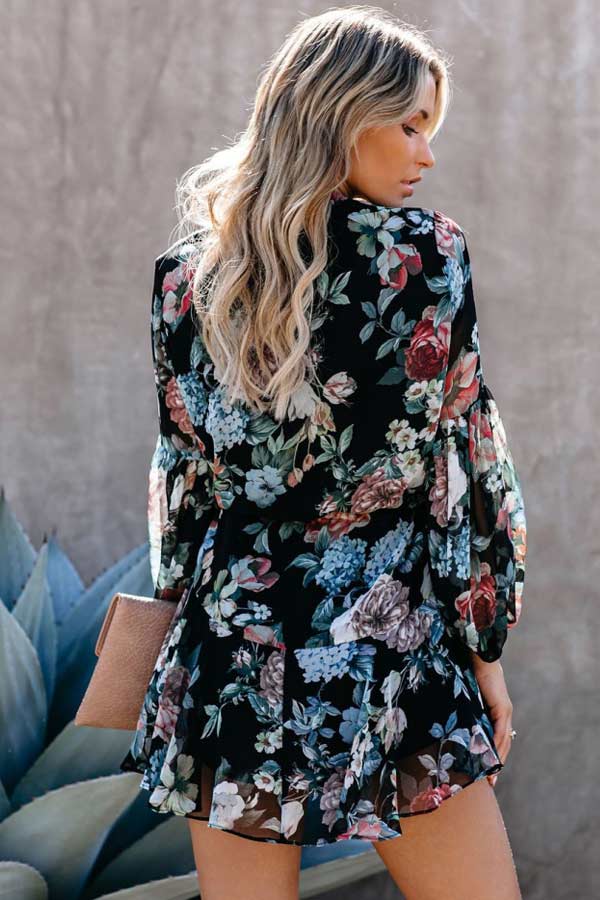 Fashion Floral Print Shirt Dress