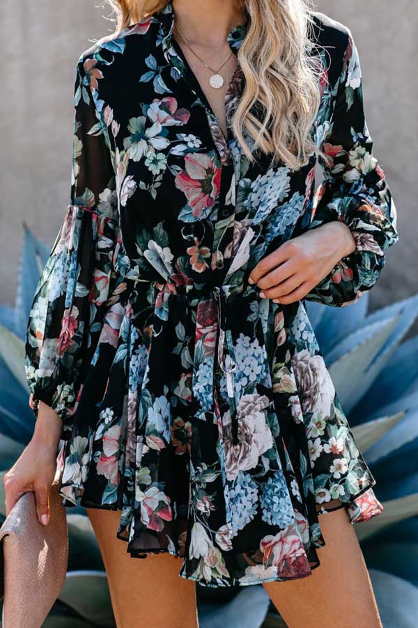 Fashion Floral Print Shirt Dress