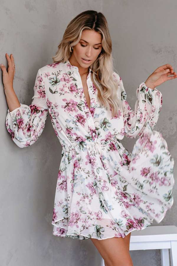 Fashion Floral Print Shirt Dress