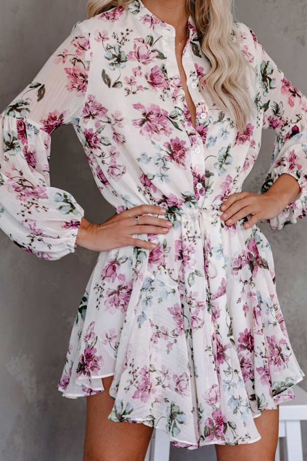 Fashion Floral Print Shirt Dress