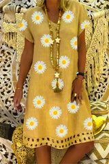 Fashion Flower Print V Neck Dress