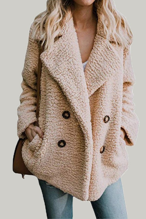 Fashion Lapel Button Plush Solid Coat