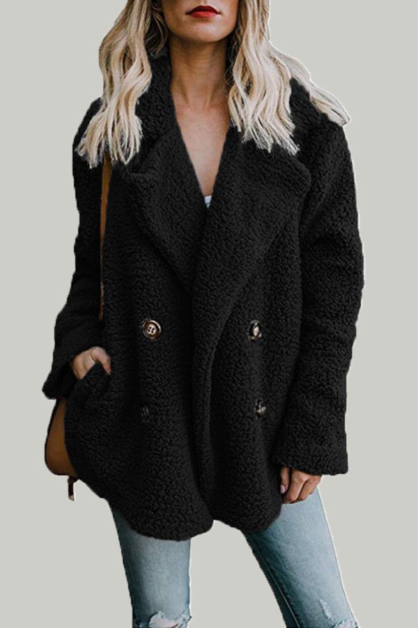 Fashion Lapel Button Plush Solid Coat