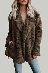 Fashion Lapel Button Plush Solid Coat