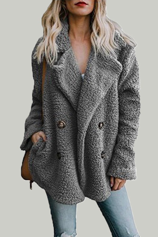 Fashion Lapel Button Plush Solid Coat