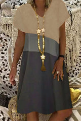 Fashion Patchwork V Neck Dress