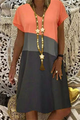 Fashion Patchwork V Neck Dress