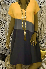 Fashion Patchwork V Neck Dress