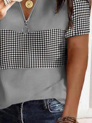 Fashion Plaid Printed V-neck T-shirts