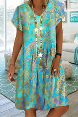 Fashion Reglar Print V Neck Dress