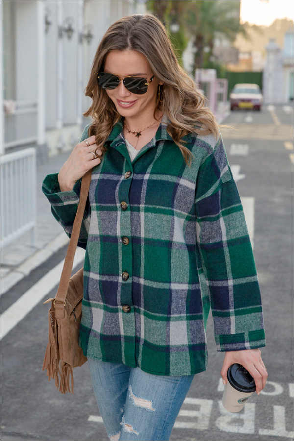 Fashion Regular Plaid Loose Shirt Coat