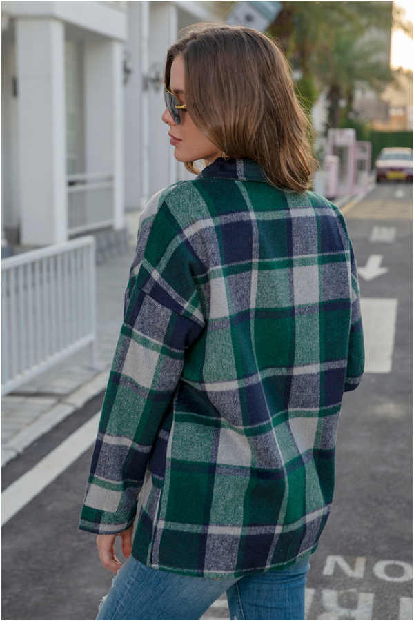 Fashion Regular Plaid Loose Shirt Coat