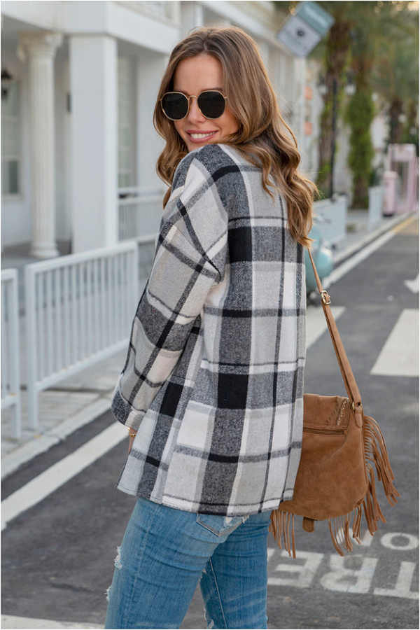 Fashion Regular Plaid Loose Shirt Coat