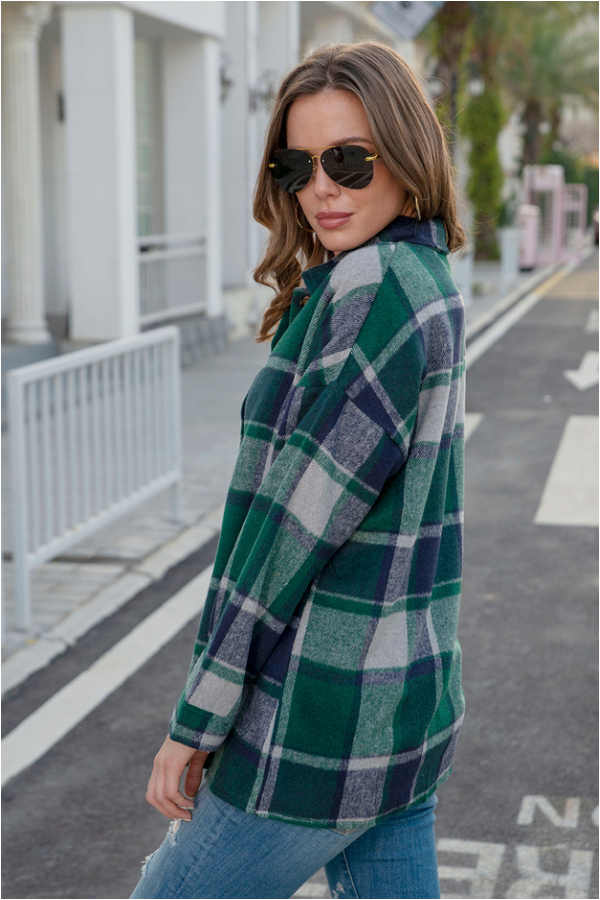 Fashion Regular Plaid Loose Shirt Coat