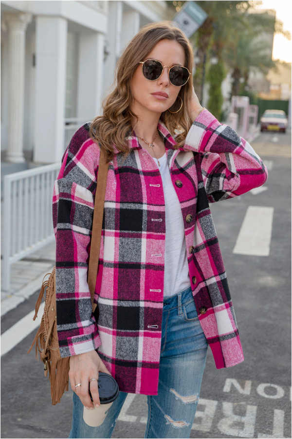 Fashion Regular Plaid Loose Shirt Coat