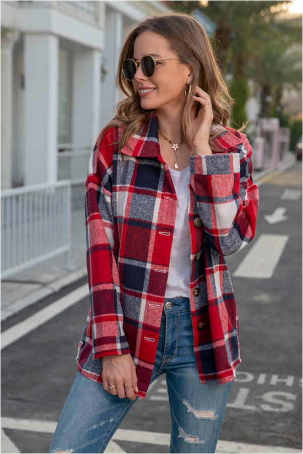 Fashion Regular Plaid Loose Shirt Coat