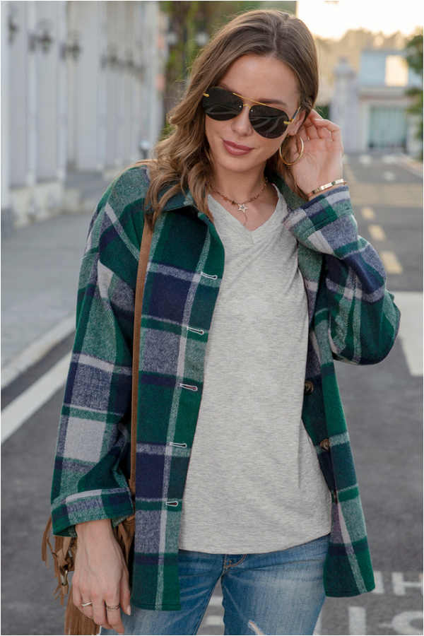 Fashion Regular Plaid Loose Shirt Coat