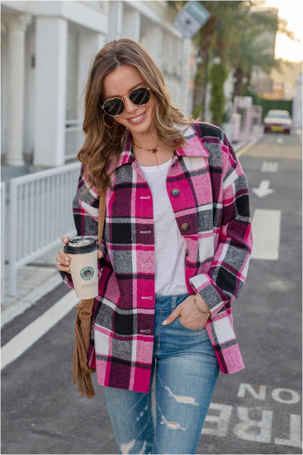 Fashion Regular Plaid Loose Shirt Coat