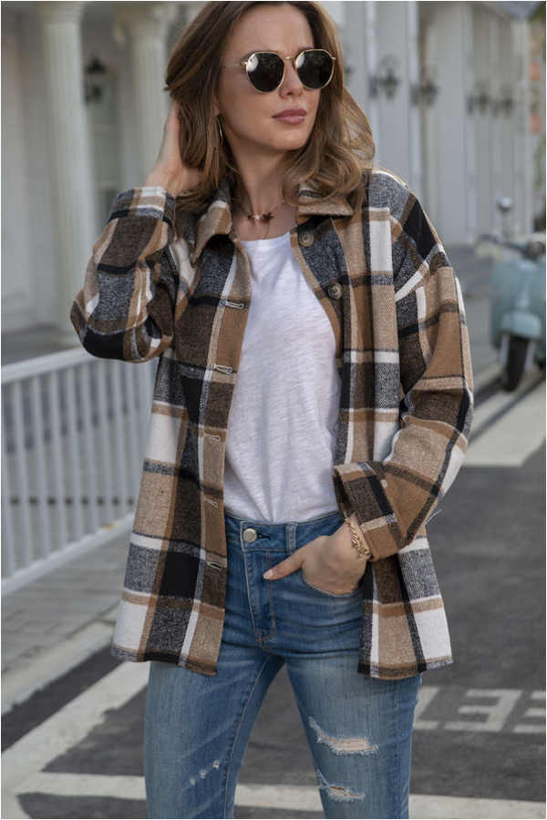 Fashion Regular Plaid Loose Shirt Coat