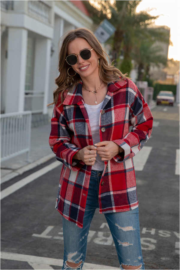 Fashion Regular Plaid Loose Shirt Coat