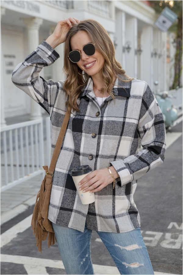 Fashion Regular Plaid Loose Shirt Coat