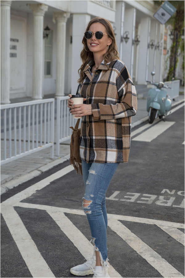 Fashion Regular Plaid Loose Shirt Coat