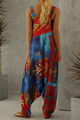 Fashion Retro Printed Loose Jumpsuits