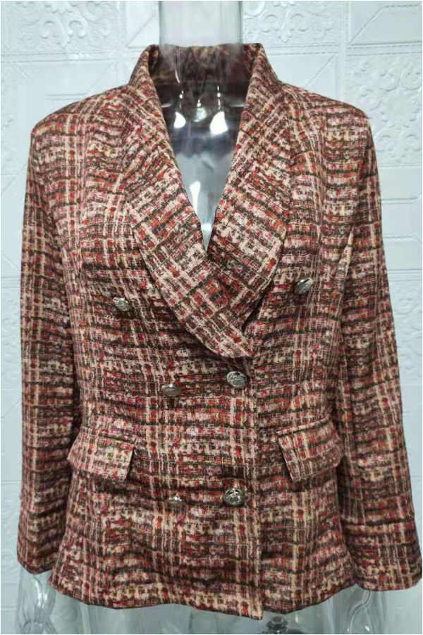 Fashion Slim Plaid Printed Design Coat