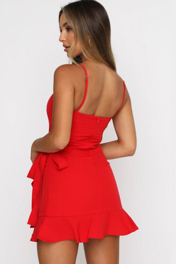 Fashion Sling Solid Ruffle Mini Dress