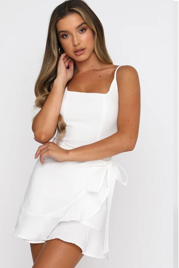 Fashion Sling Solid Ruffle Mini Dress