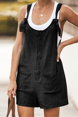 Fashion Solid Color Button Loose Jumpsuit