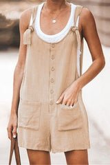 Fashion Solid Color Button Loose Jumpsuit