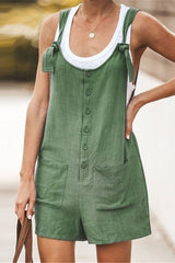 Fashion Solid Color Button Loose Jumpsuit