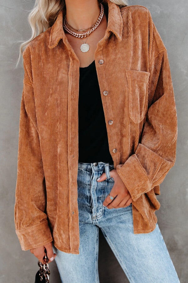 Fashion Solid Color Oversize Shirt Coat