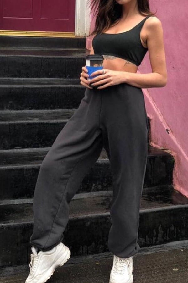 Fashion Solid Color Rrushed Sweatpants (Thick)