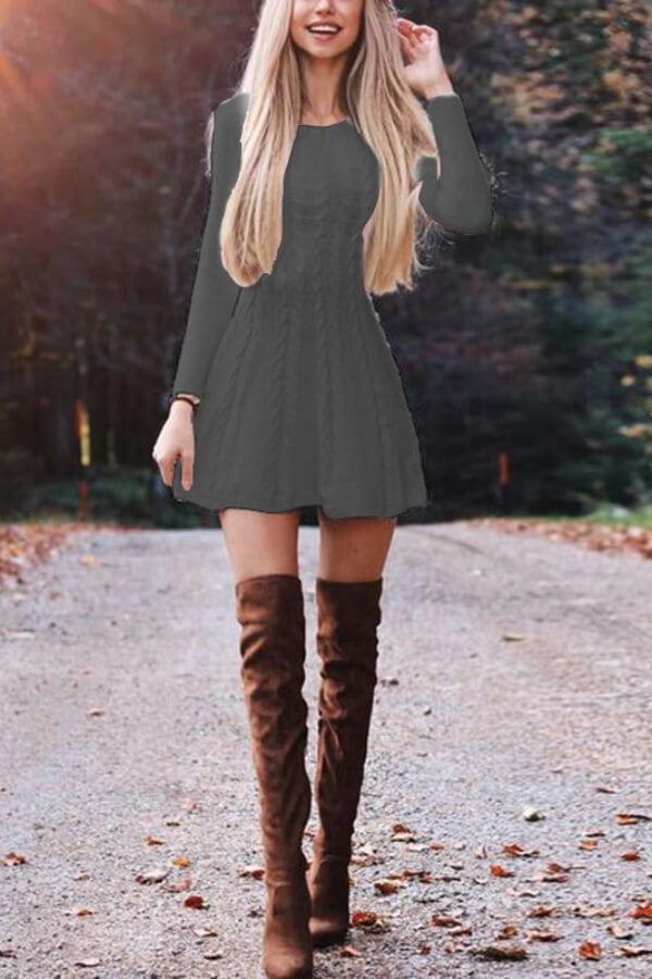 Fashion Solid Color Sweater Dress