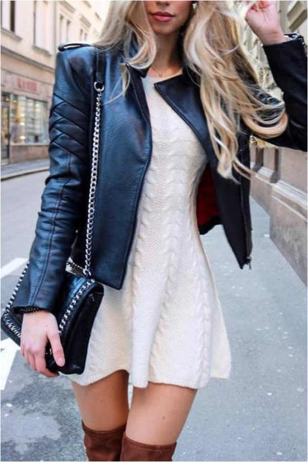 Fashion Solid Color Sweater Dress
