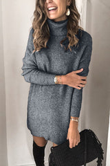 Fashion Solid Color Turtleneck Sweater Dress