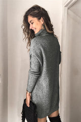 Fashion Solid Color Turtleneck Sweater Dress