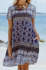 Vintage Printed Short Sleeve Dress