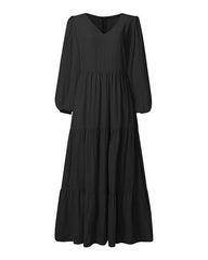 Women's Swing Dress Maxi long Dress Long Sleeve Solid Color Patchwork Fall Hot Casual Black Green Brown M L XL XXL 3XL 4XL 5XL