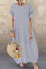 Polka Dot Short Sleeve Maxi Dress